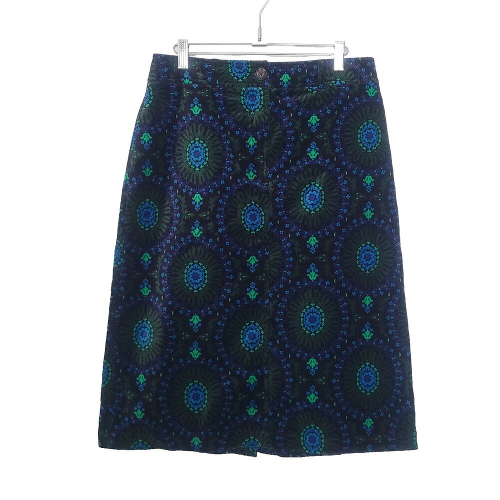 Boden Geometric Print Velvet Pencil Skirt Size 8 Retro Psychedelic Kaleidoscope